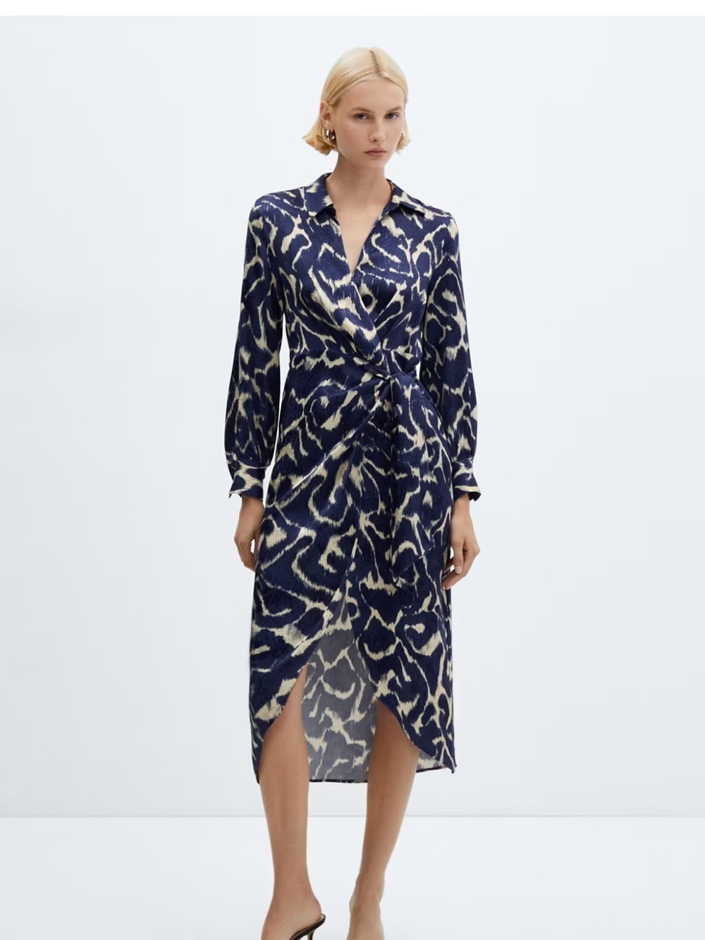 Mango Navy and Cream Wrap Dress